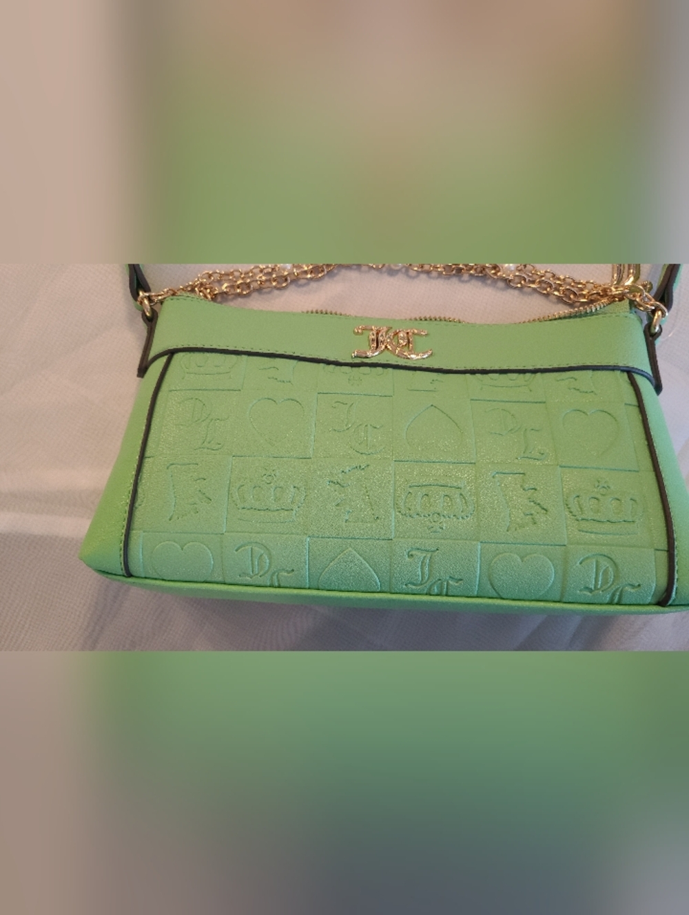 NWOT Juicy Couture Embossed Mint Green Shoulder Bag with Gold Chain - Picture 5 of 15